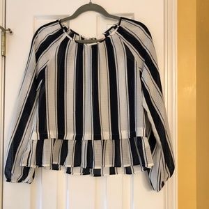 Ruffle Hem Striped Blouse